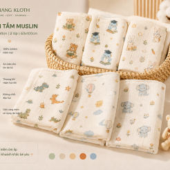 Khăn tắm Muslin cotton 6 họa tiết xinh xắn